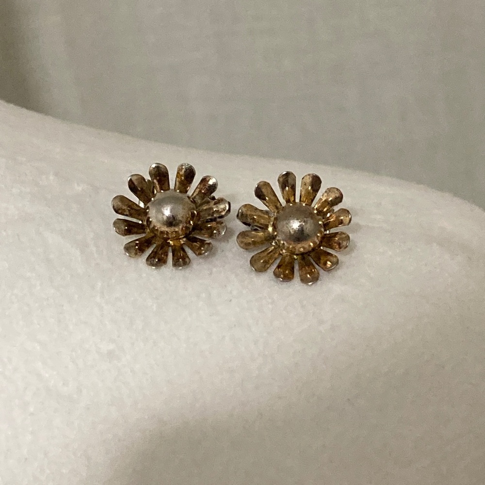 Adorable Sterling Vintage Clip Earrings, Sterling with Gold Tone